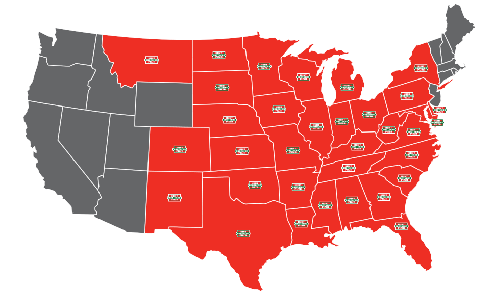 Hunt Brothers Pizza Service Map